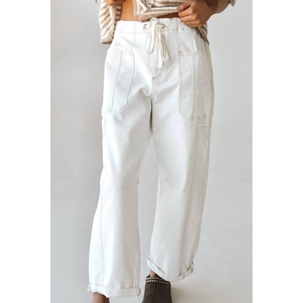 NEW RISEN lina high-rise barrel leg cargo pant in white